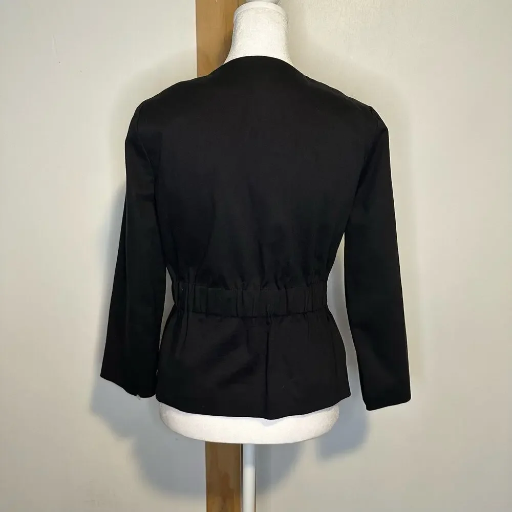 Theory Black Collarless Tailored Blazer Jacket